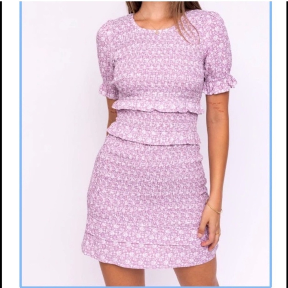 NEW Le Lis Lavender White Smocked Ruffle Mini Dress NWT Size Large
